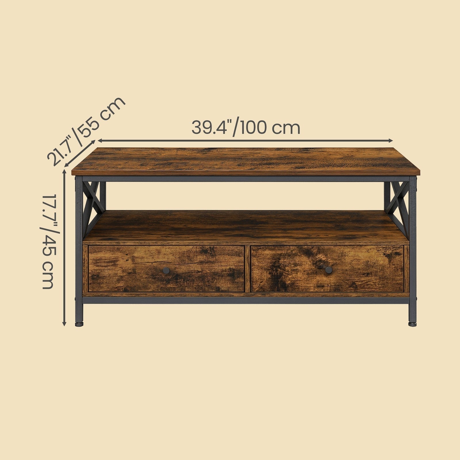 Coffee Table - Wood - Rustic Brown and Black
