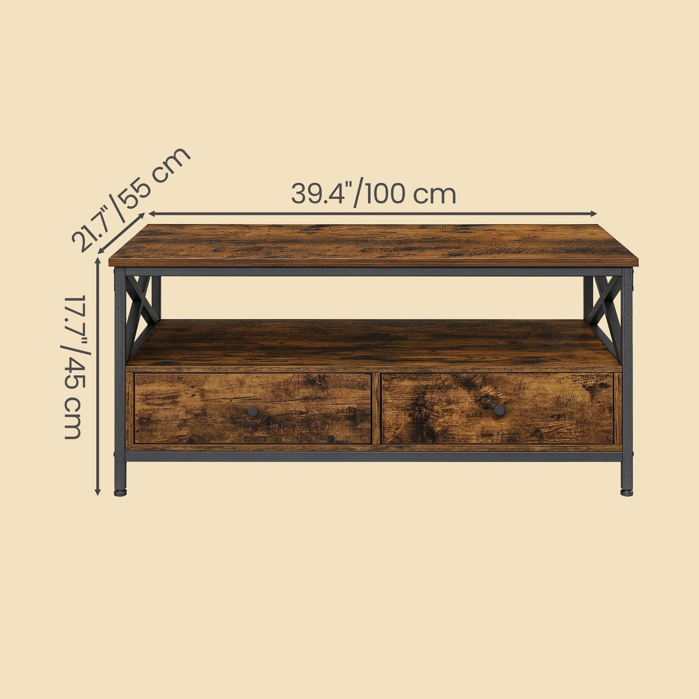 Coffee Table - Wood - Rustic Brown and Black