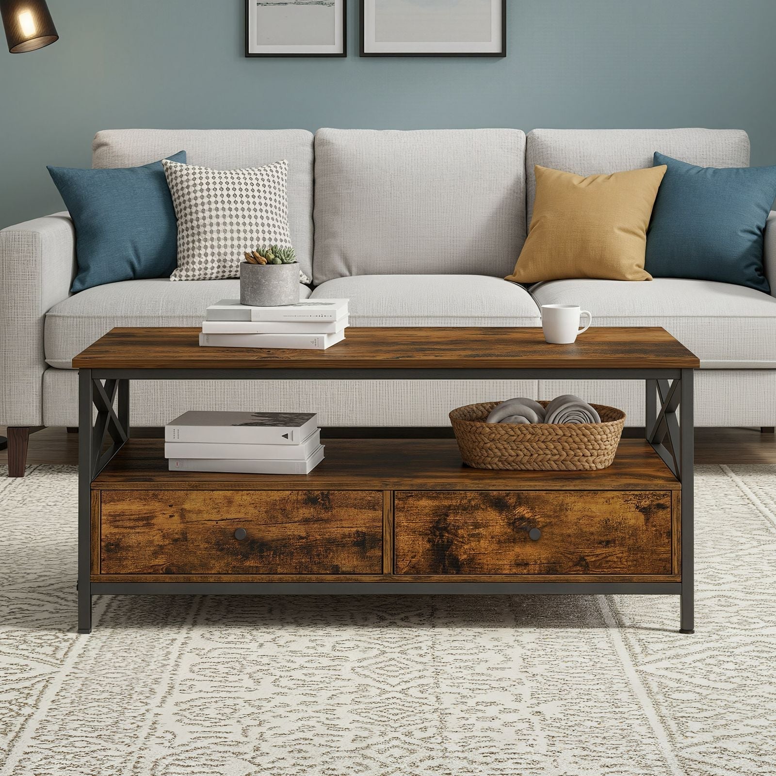 Coffee Table - Wood - Rustic Brown and Black