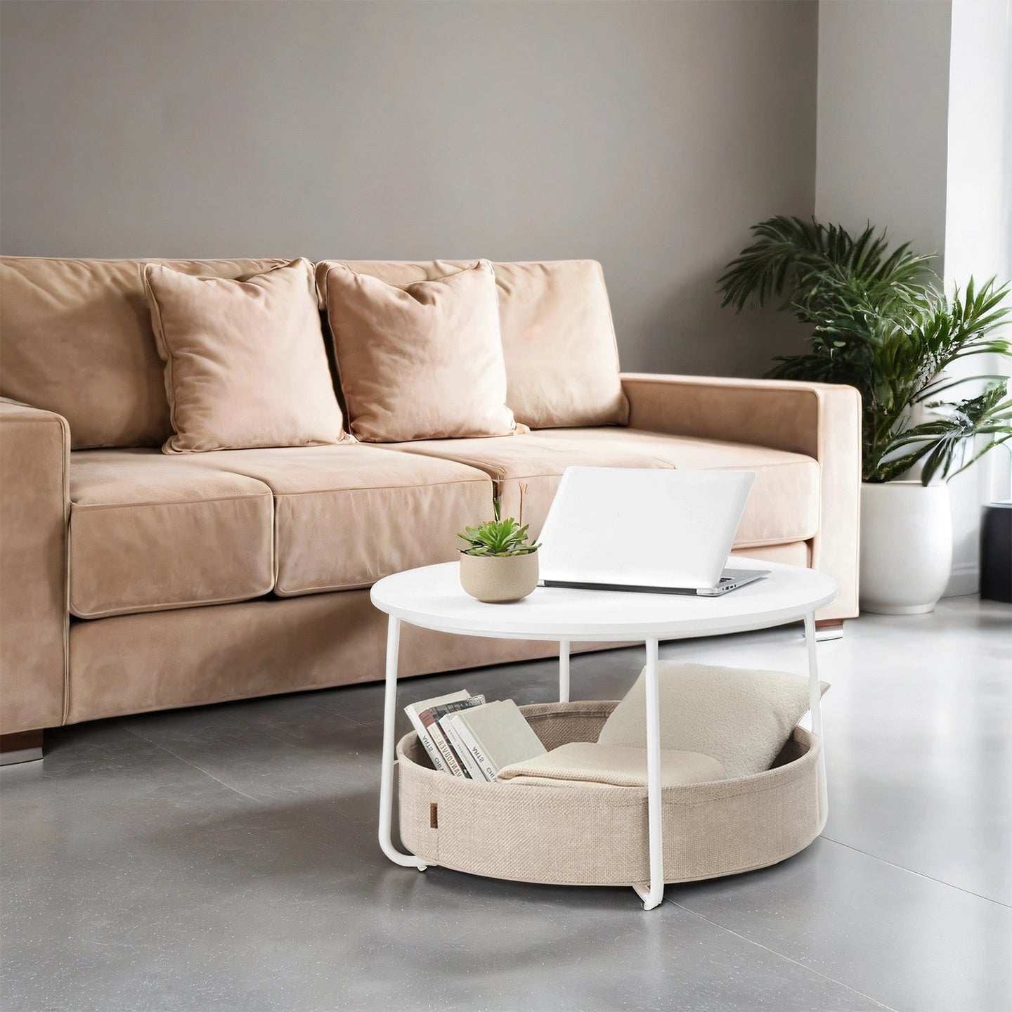 Round Coffee Table - Metal - Matte White