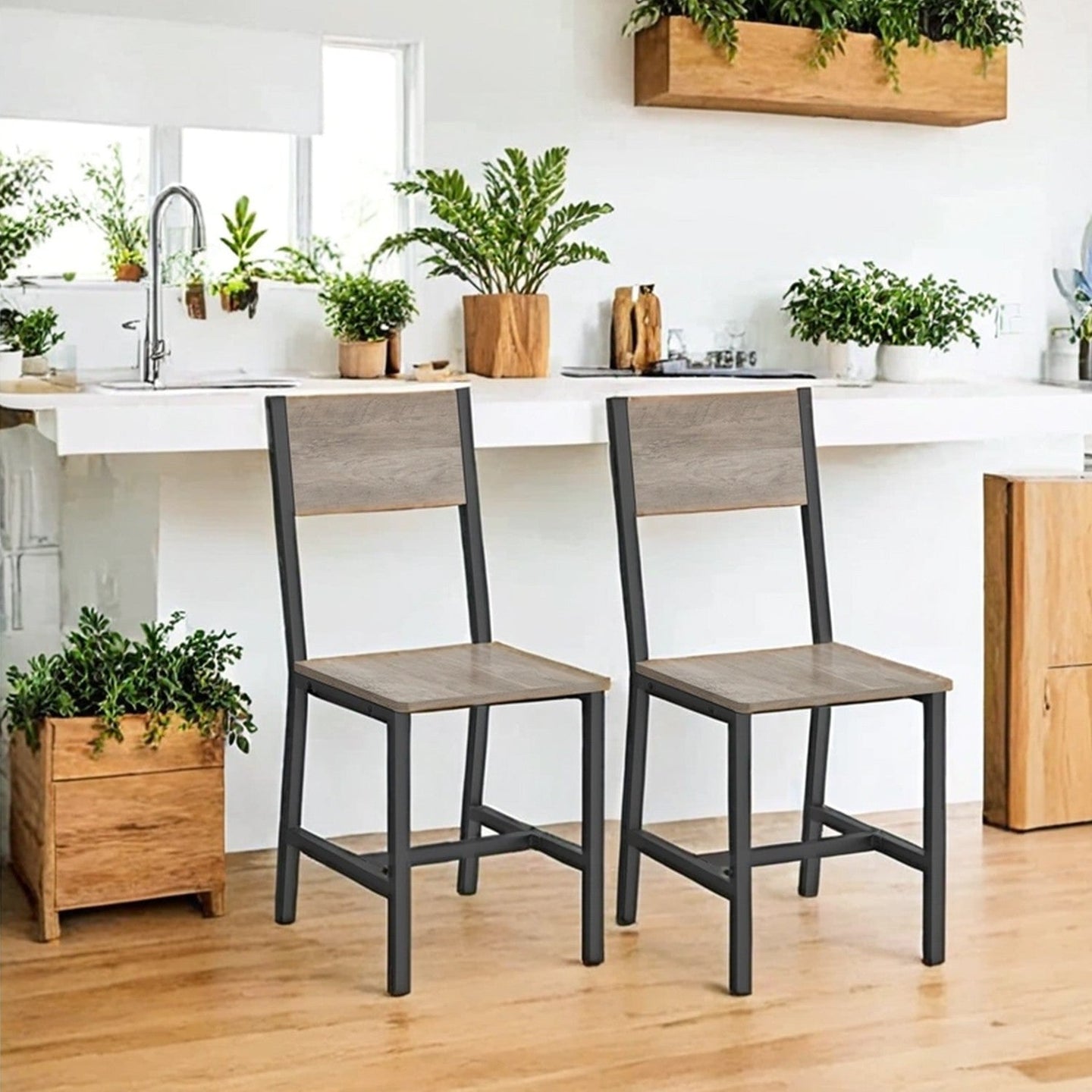 Set of 2 Dining Chairs - Steel Frame - Heather Greige
