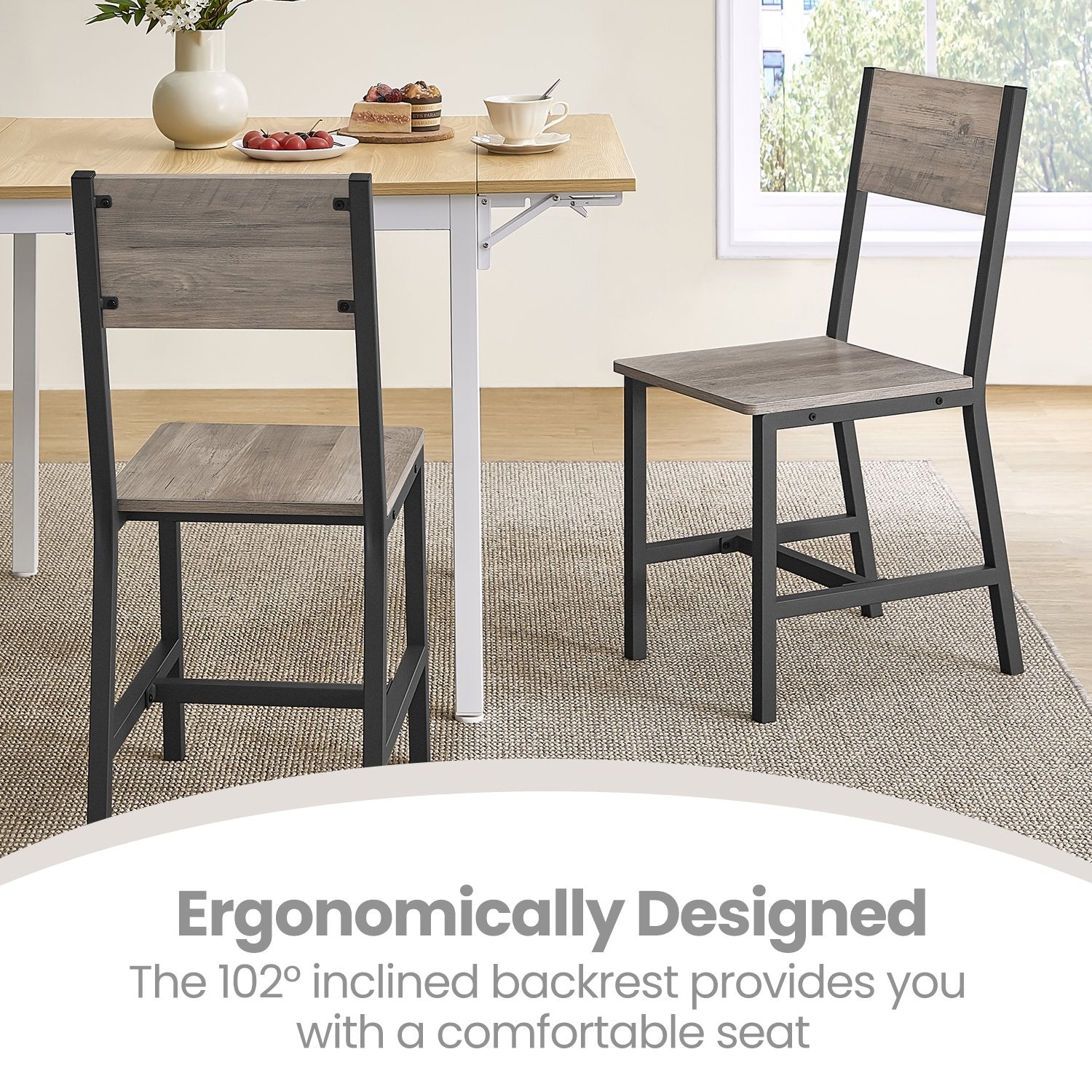 Set of 2 Dining Chairs - Steel Frame - Heather Greige