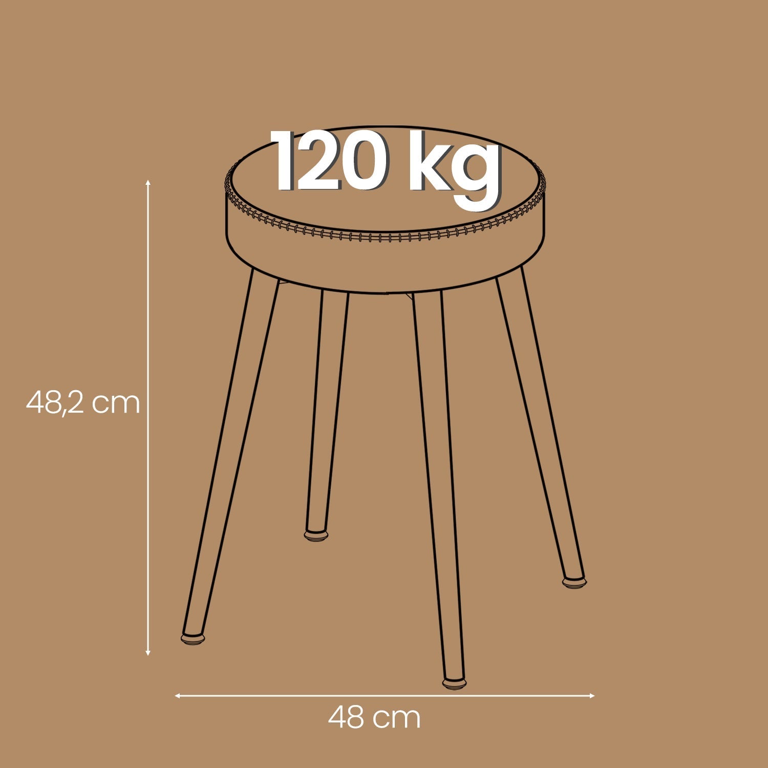 Set of 2 Dining Stools - Synthetic Leather - Brown - Padded Seat