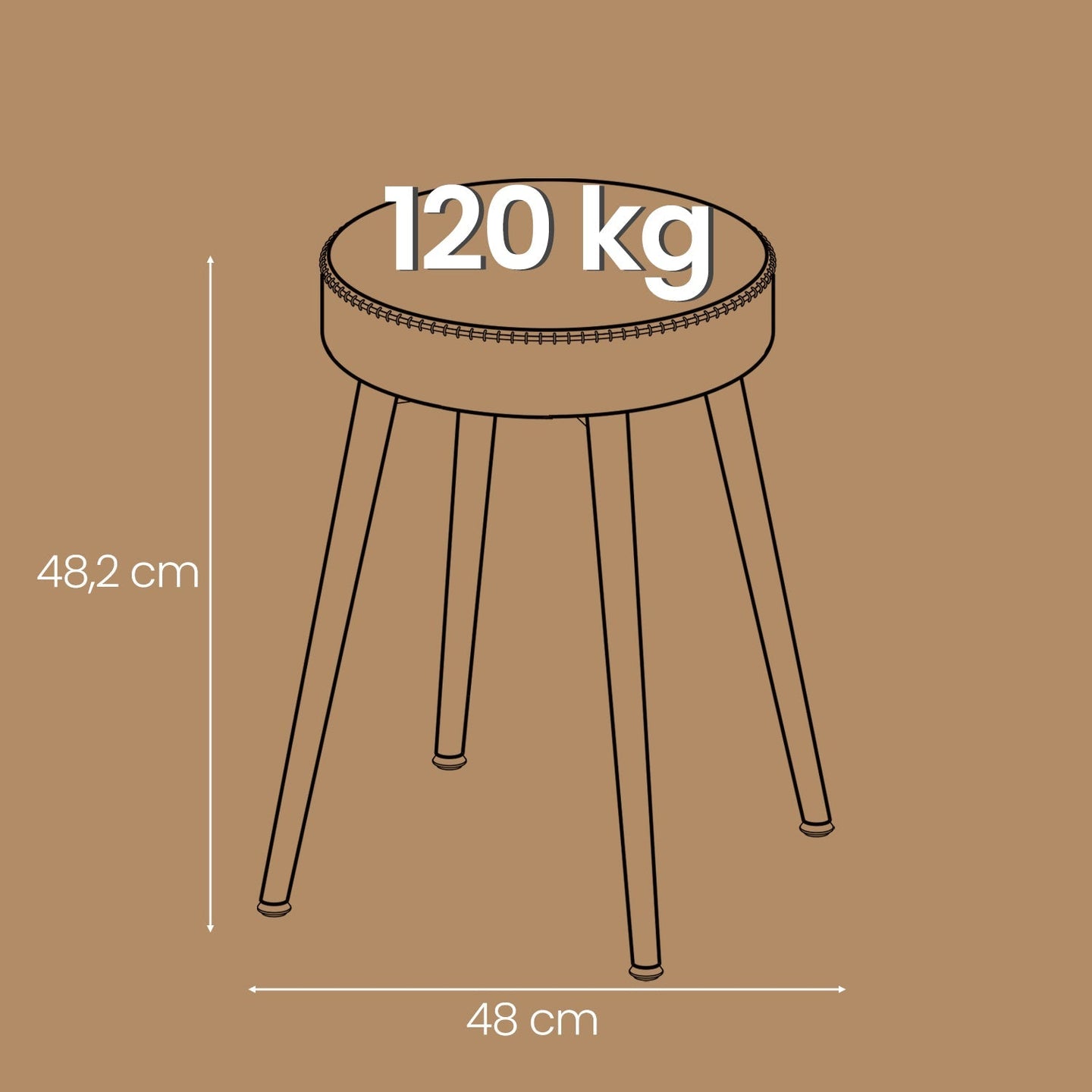 Set of 2 Dining Stools - Synthetic Leather - Brown - Padded Seat