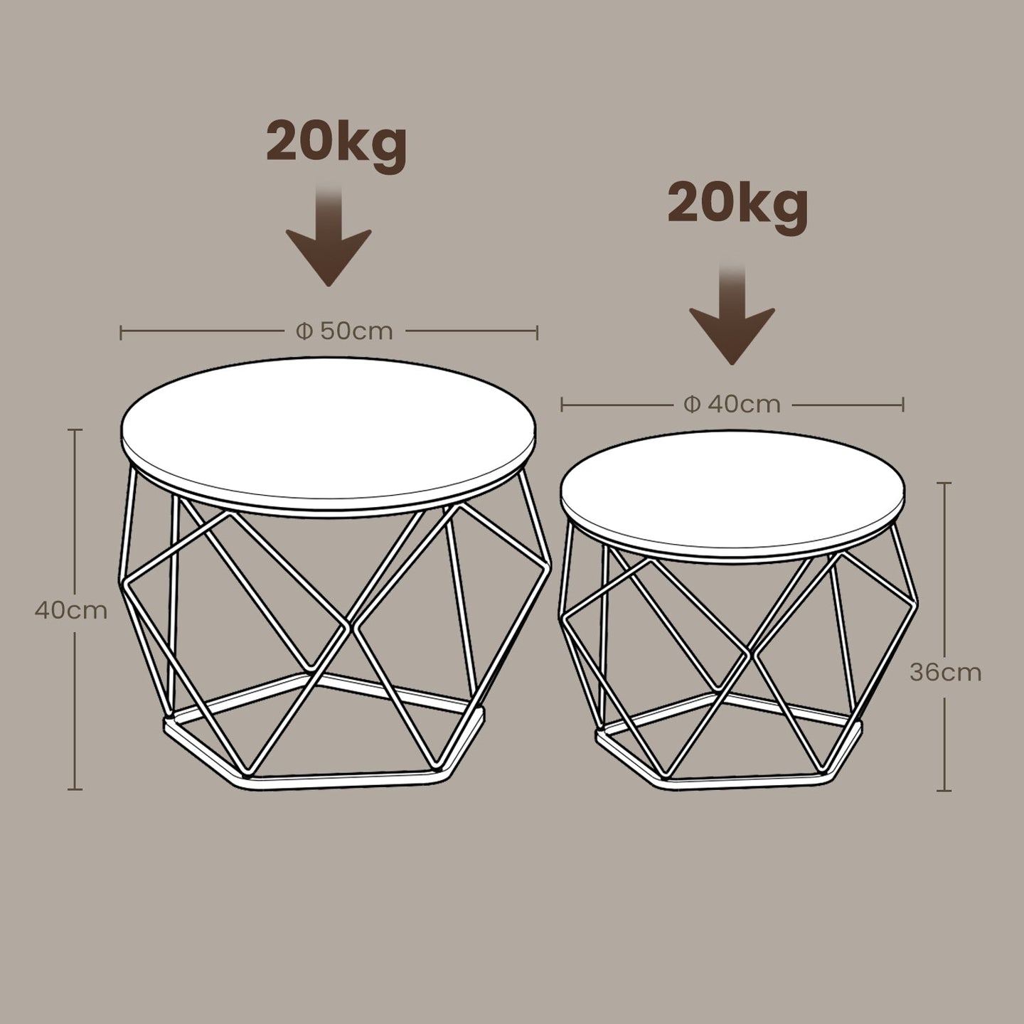 Round Coffee Table Set - Steel - Modern