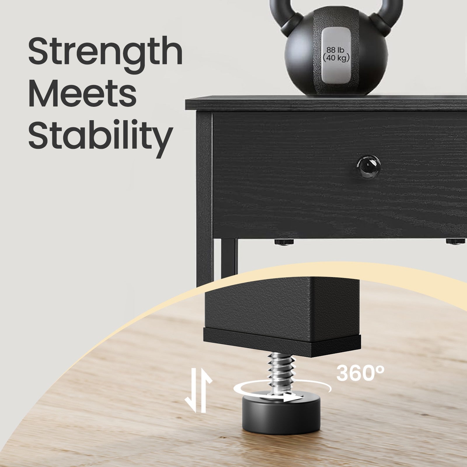 Nightstand - Steel Frame - Hazelnut Brown and Black - Drawer and Shelf