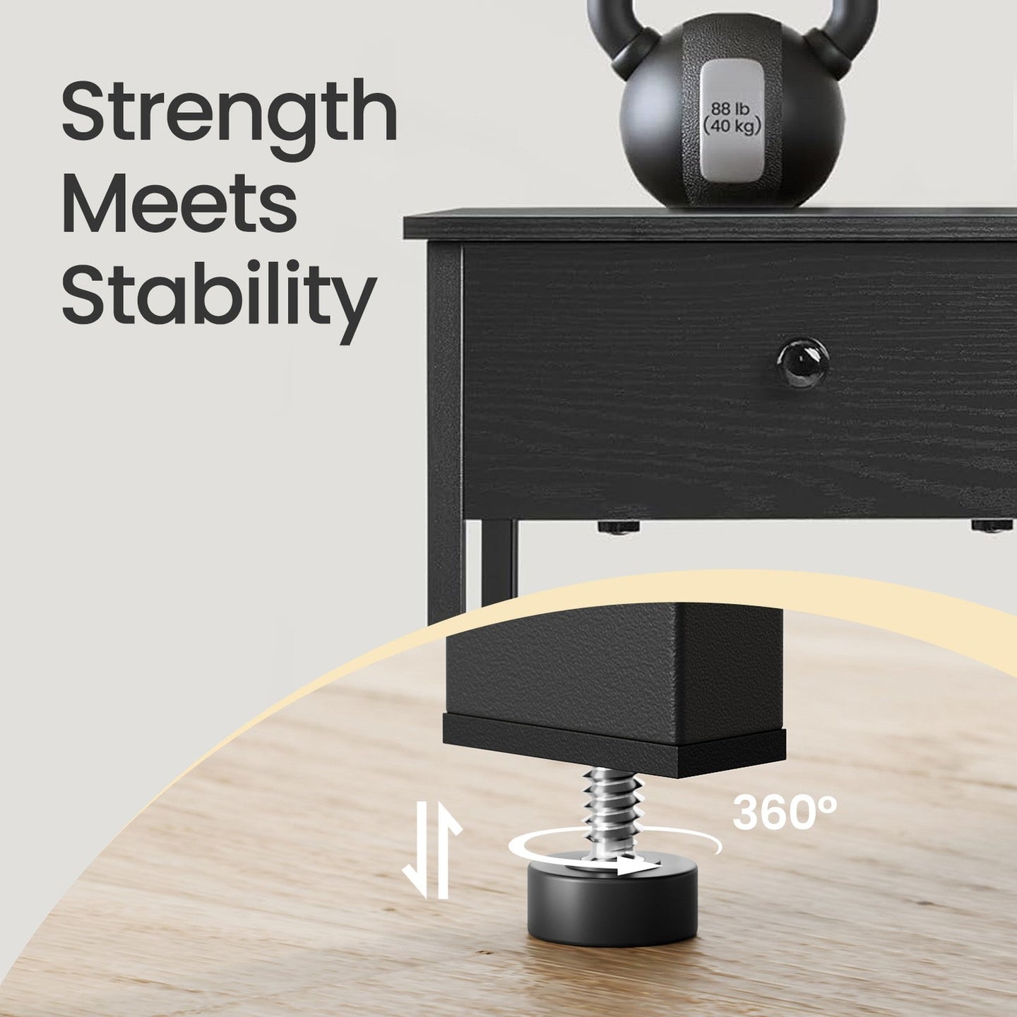Nightstand - Steel Frame - Hazelnut Brown and Black - Drawer and Shelf