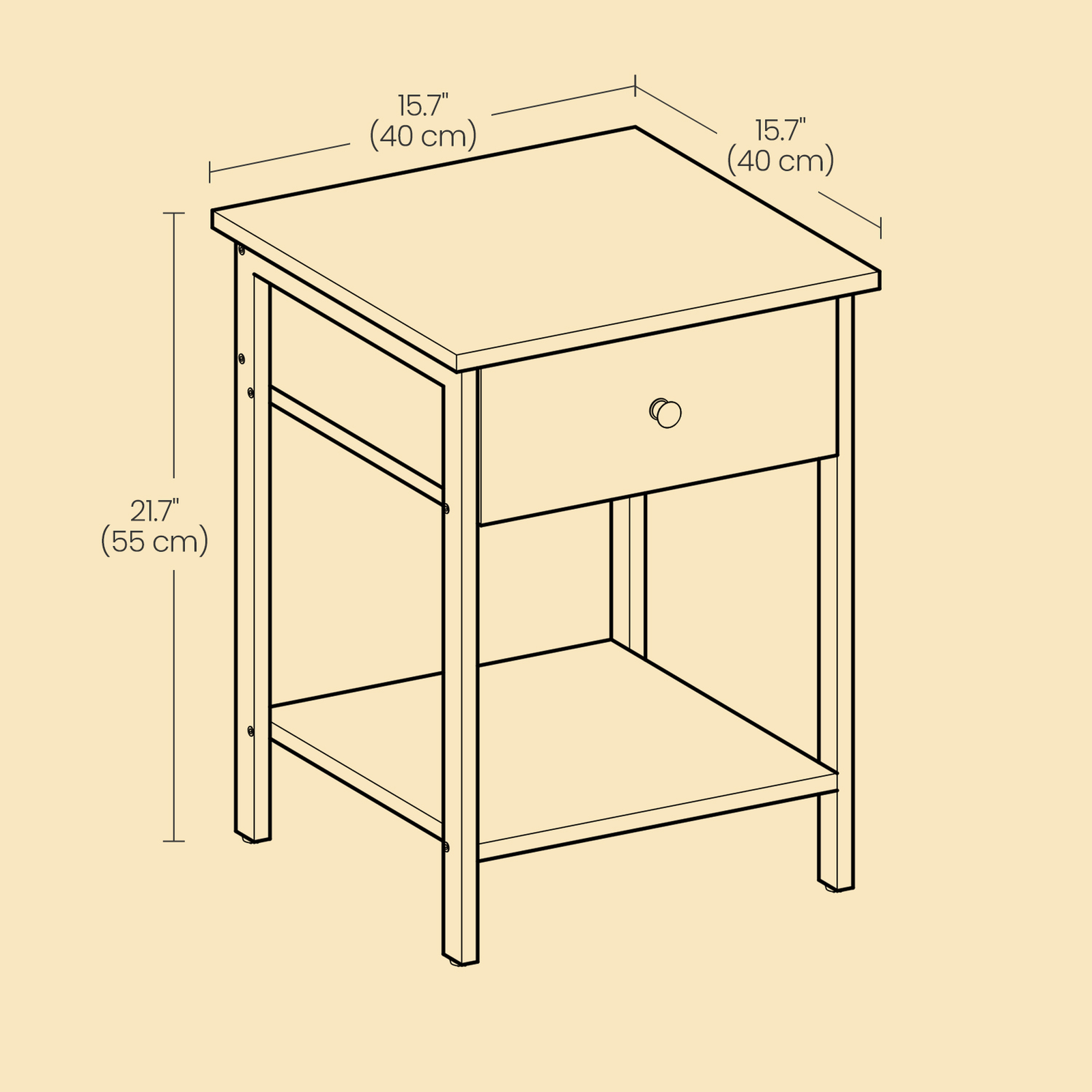 Nightstand - Steel Frame - Hazelnut Brown and Black - Drawer and Shelf