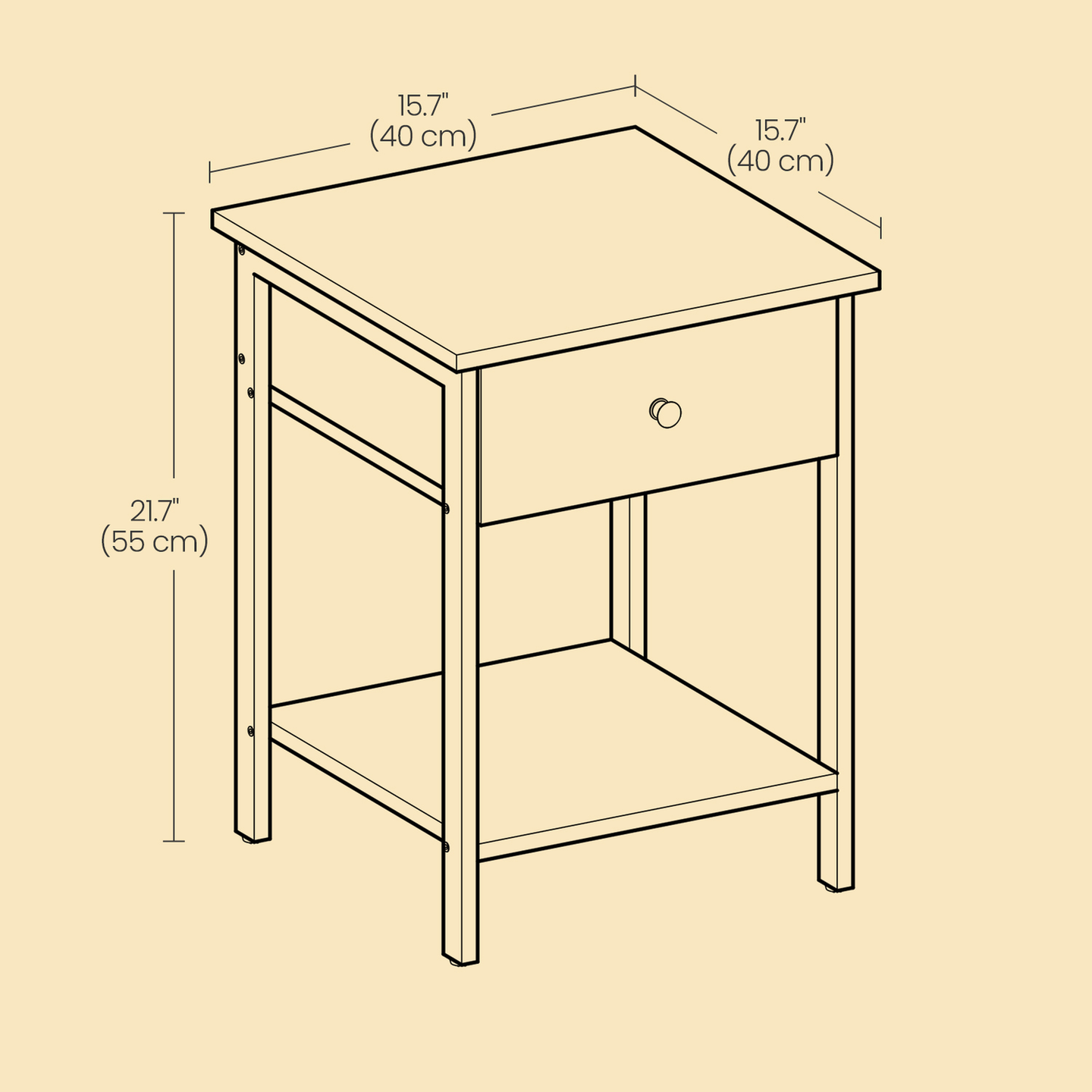 Nightstand - Steel Frame - Hazelnut Brown and Black - Drawer and Shelf