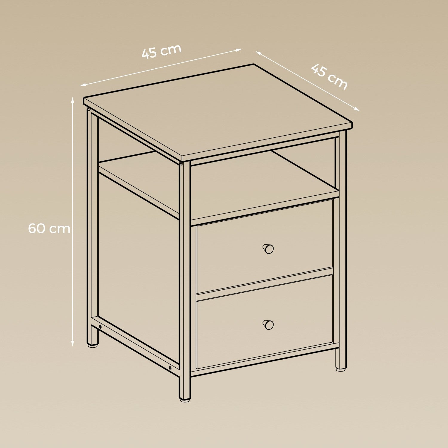 Bedside Table - Wood - Rustic Brown and Black - Open Shelf and 2 Drawers