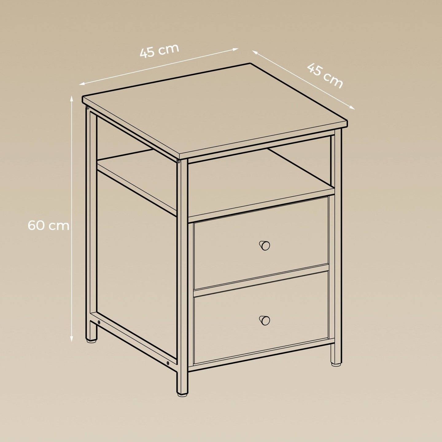Bedside Table - Wood - Rustic Brown and Black - Open Shelf and 2 Drawers