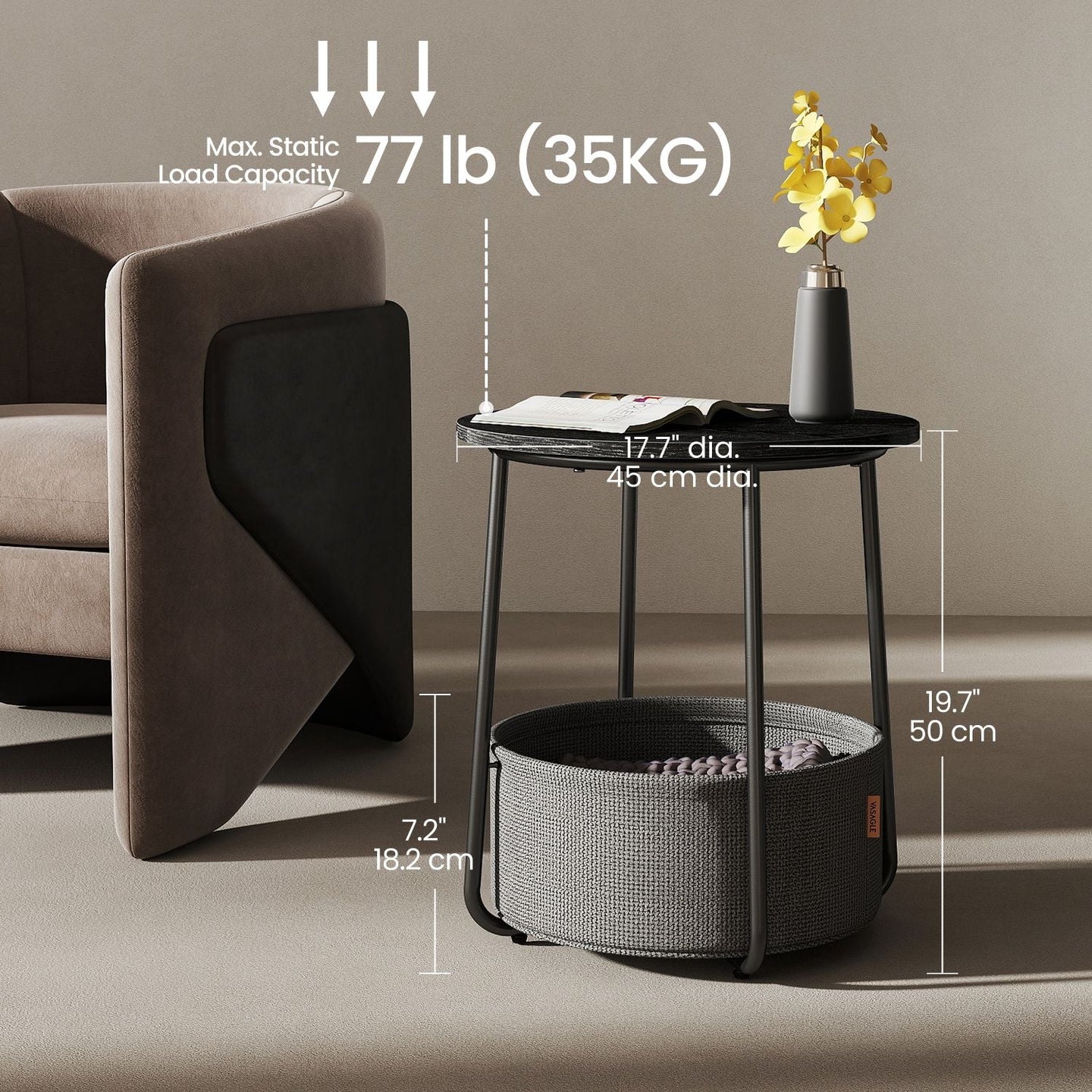 Round Side Table - Wood - Ebony Black