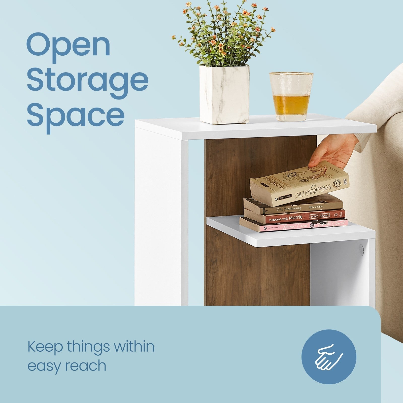 Side Table - Wood - Rustic Walnut and White - Versatile Open Storage