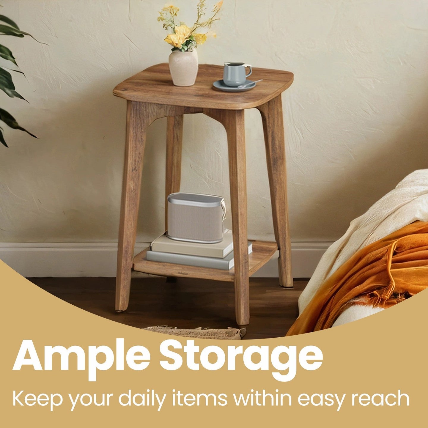 Small End Table - 2-Tier Storage - Wood - Compact