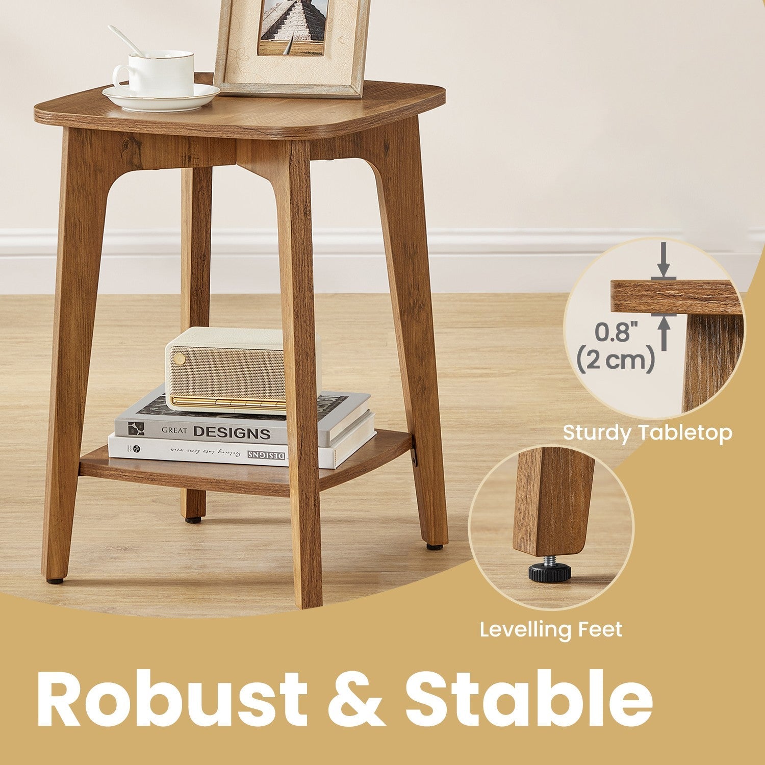 Small End Table - 2-Tier Storage - Wood - Compact