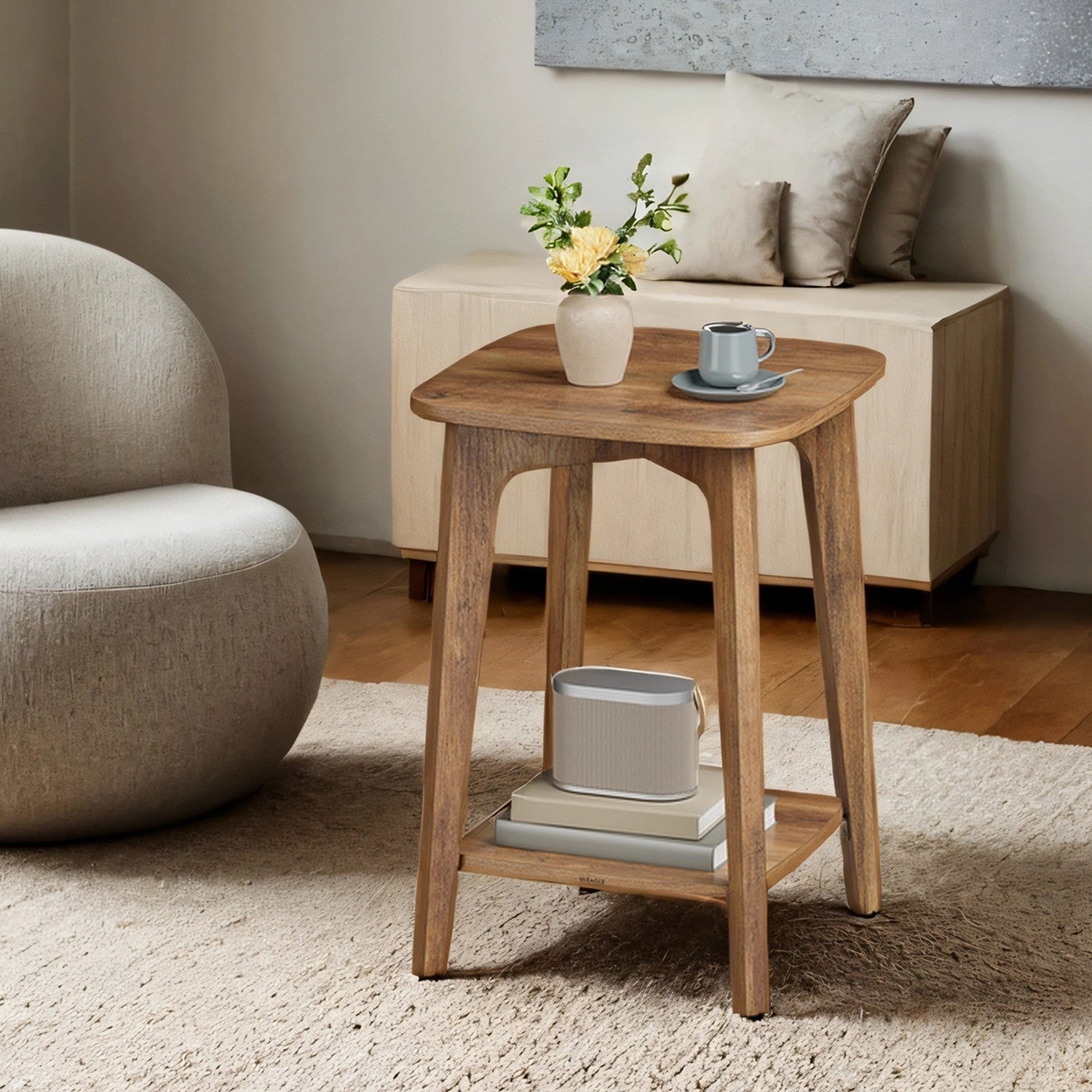 Small End Table - 2-Tier Storage - Wood - Compact