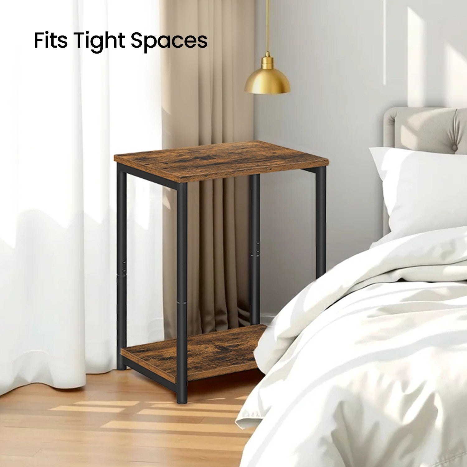 Side Table - Wood - Rustic Brown and Black - Versatile Design for Living Room