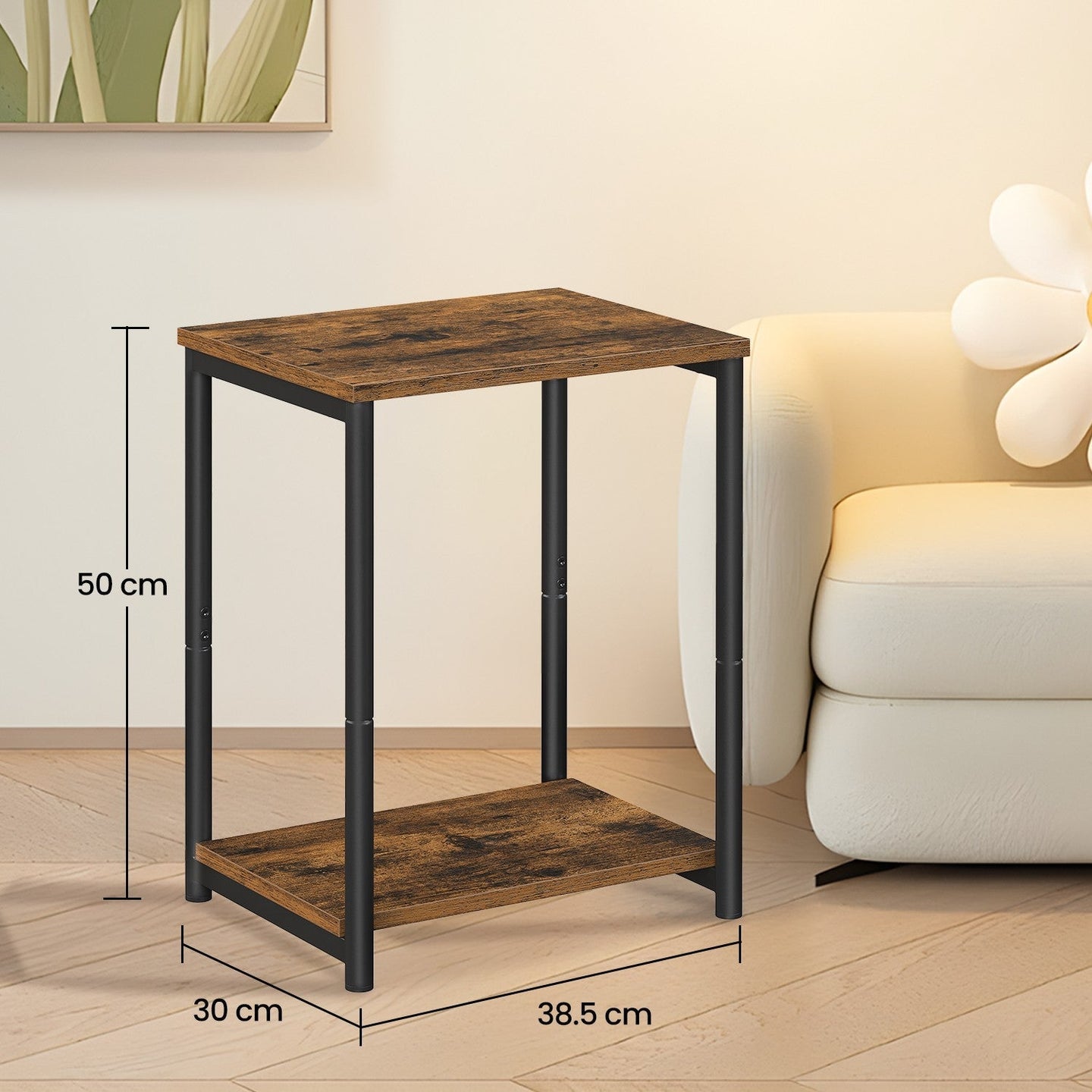 Side Table - Wood - Rustic Brown and Black - Versatile Design for Living Room