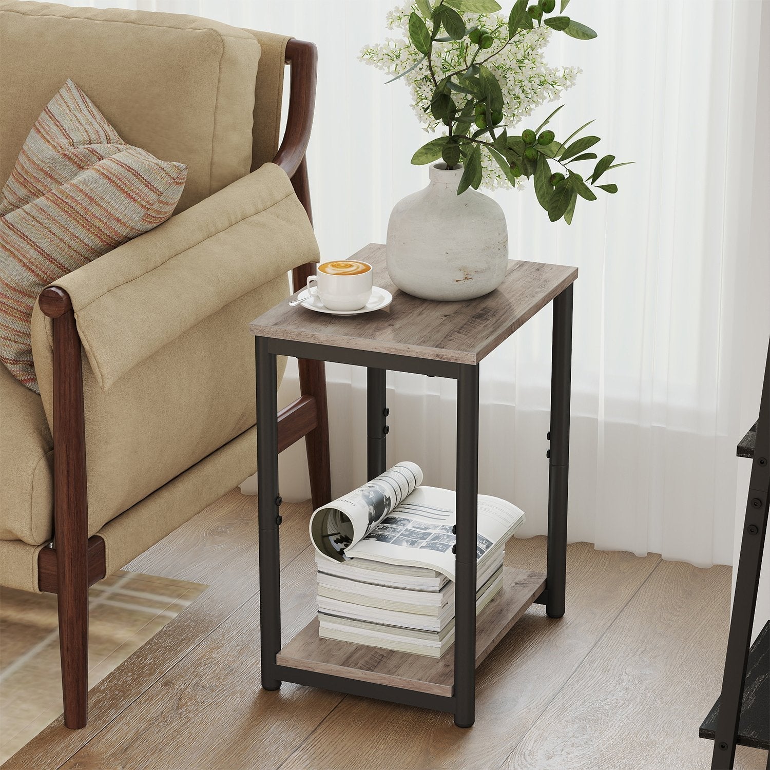 Side Table - Wood - Rustic Brown and Black - Versatile Design for Living Room