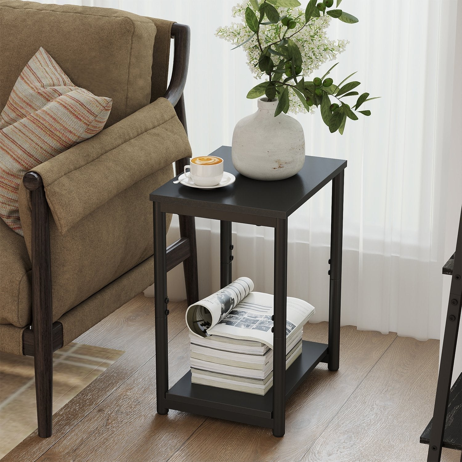 Side Table - Wood - Rustic Brown and Black - Versatile Design for Living Room