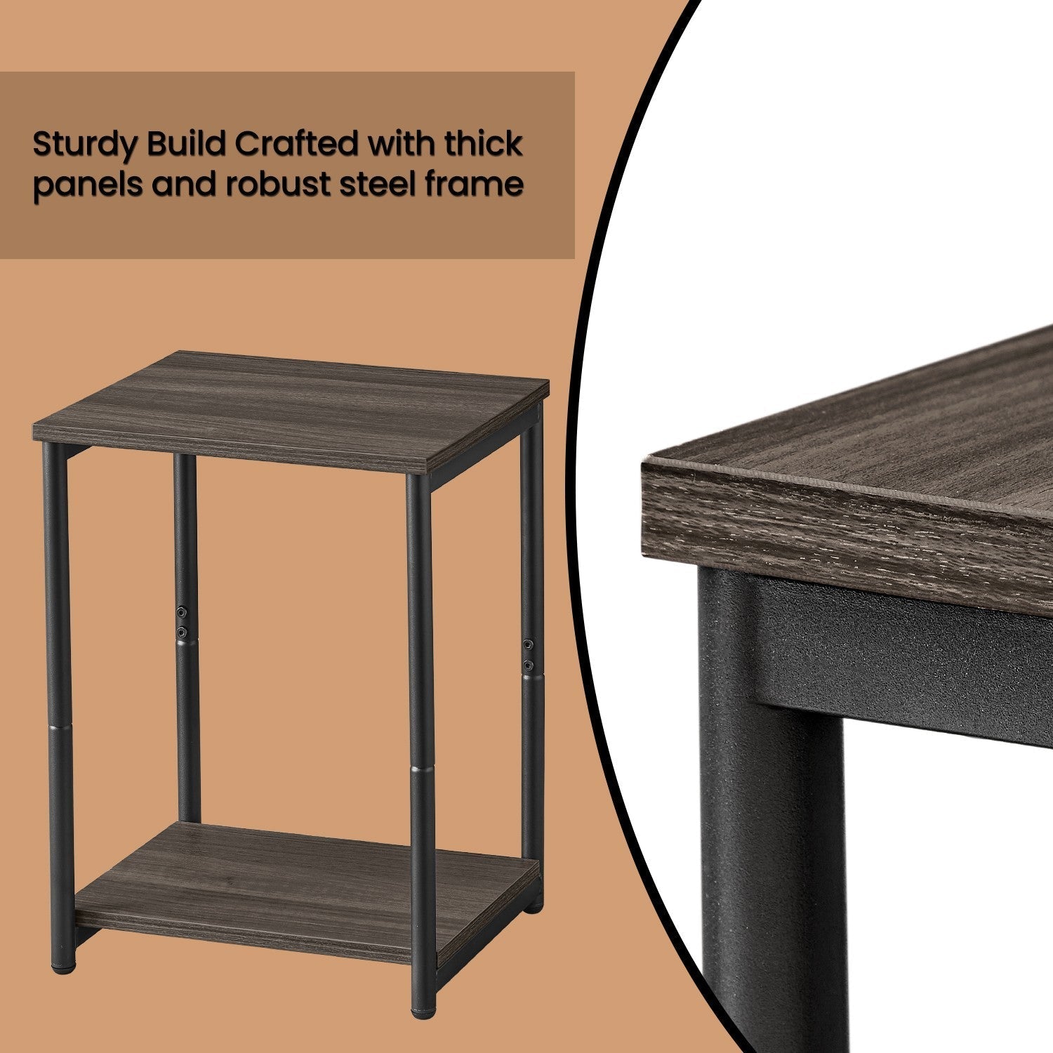 Set of 2 Side Tables - Wooden - Rustic Brown and Black - 2-Tier Design for Living Room and Bedroom