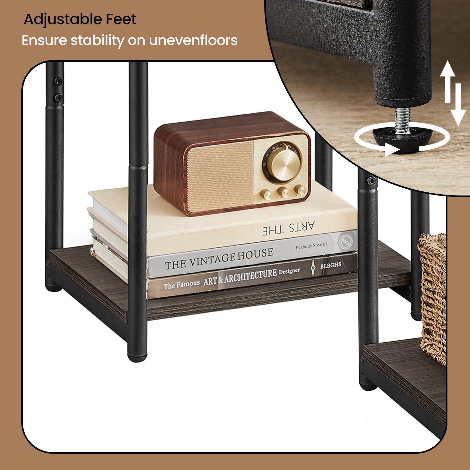 Set of 2 Side Tables - Wooden - Rustic Brown and Black - 2-Tier Design for Living Room and Bedroom