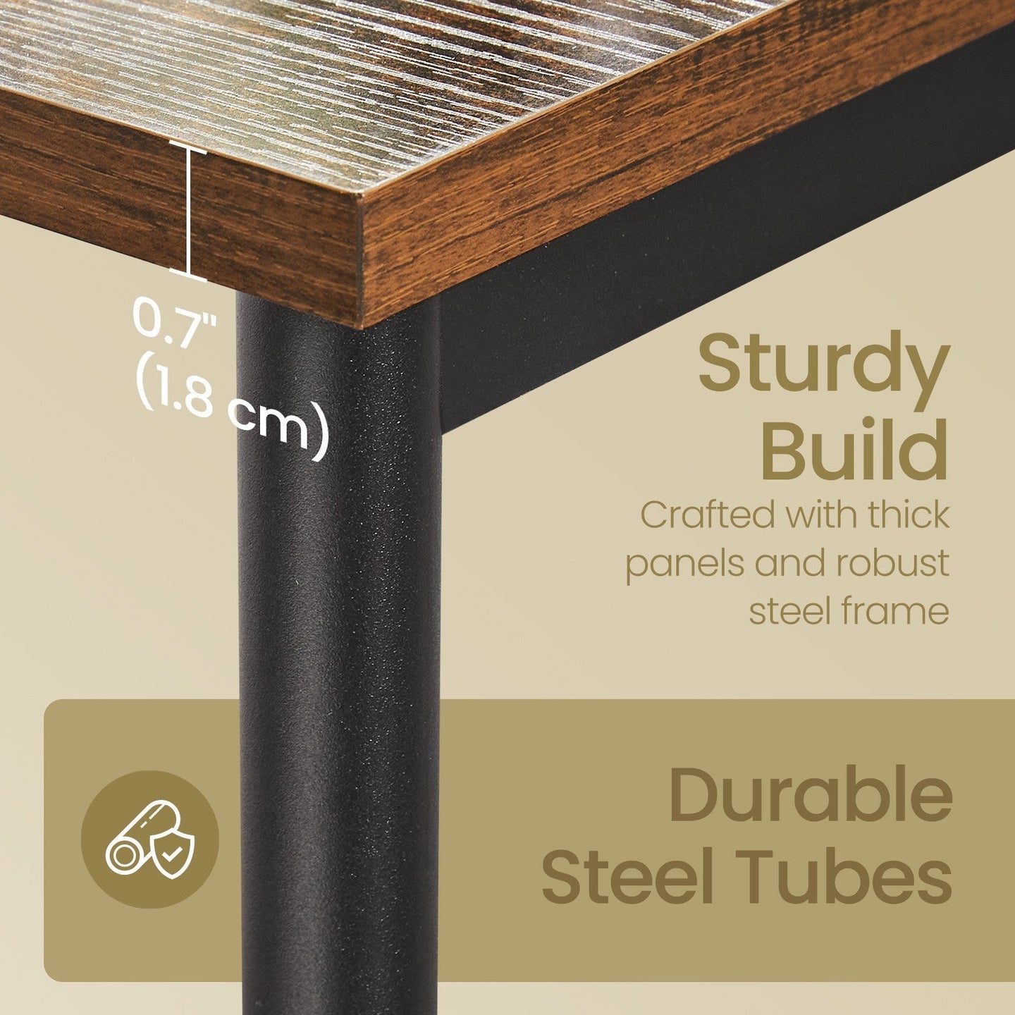 3-Tier End Table - Steel Frame - Rustic Brown - Versatile for Living Room