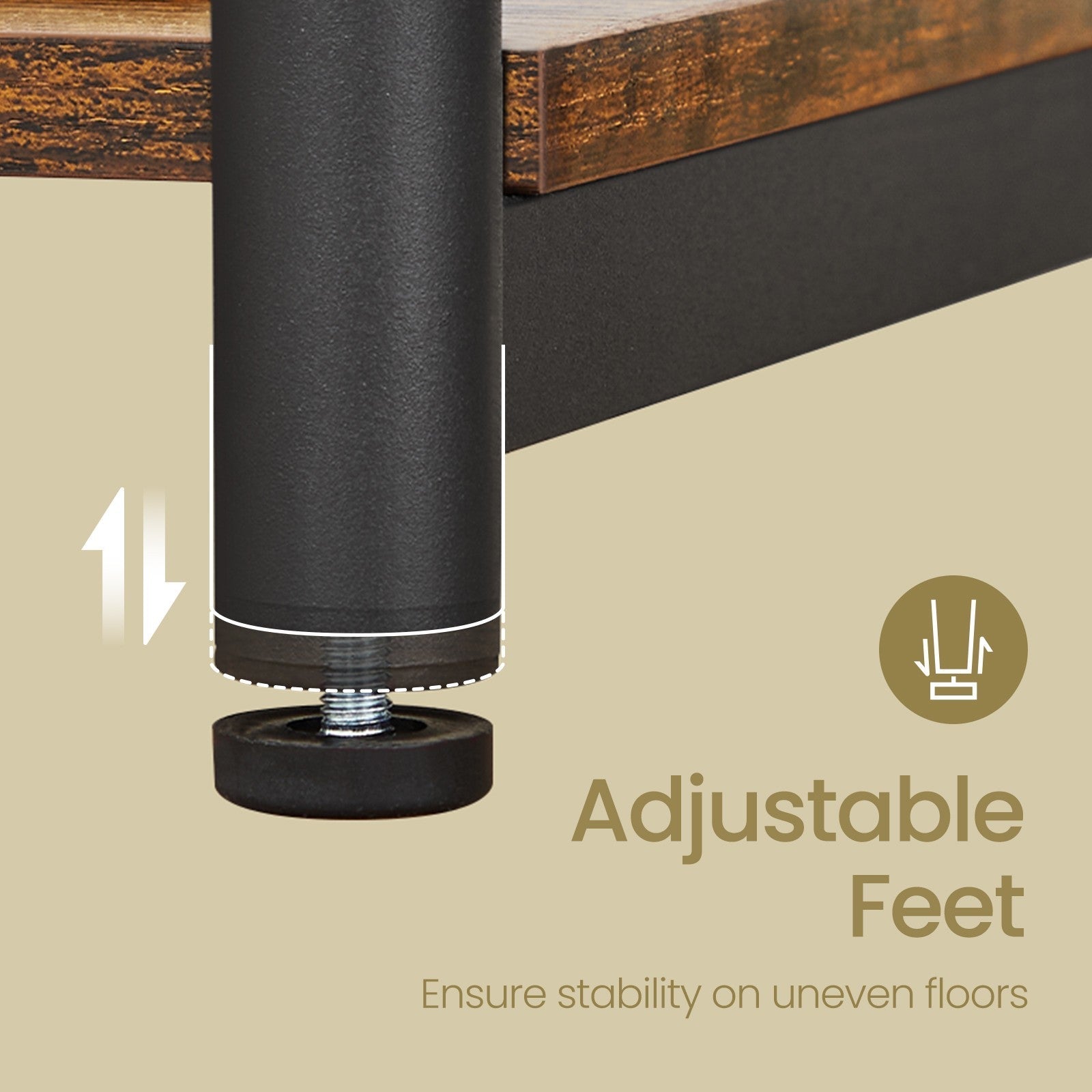 3-Tier End Table - Steel Frame - Rustic Brown - Versatile for Living Room