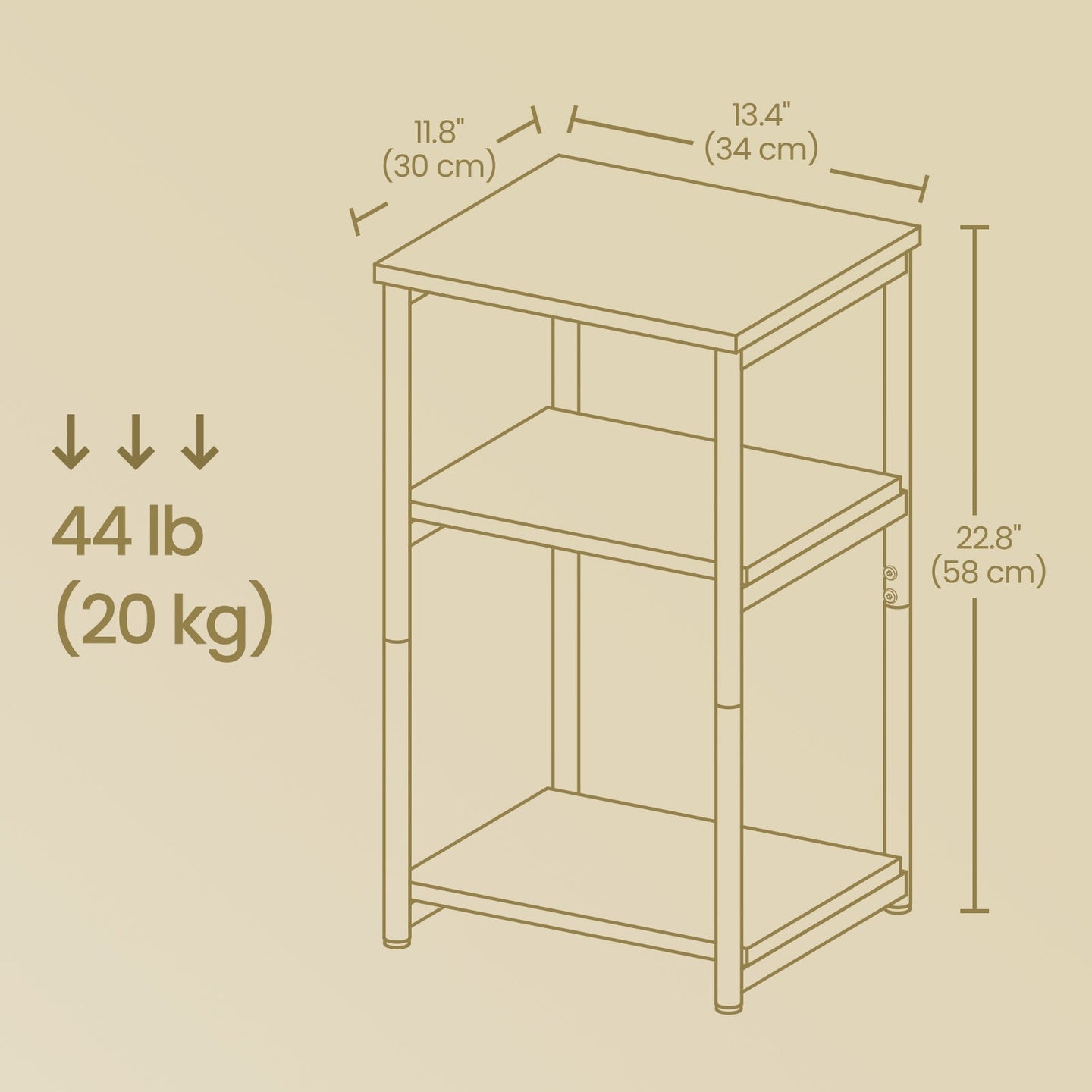3-Tier End Table - Steel Frame - Rustic Brown - Versatile for Living Room