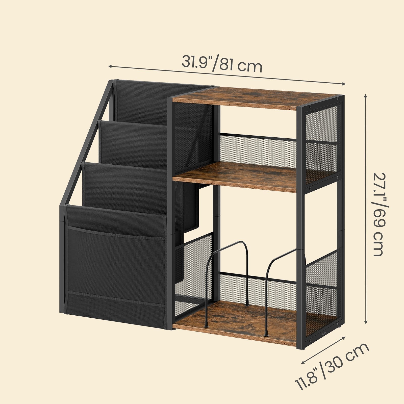 3-Tier End Table - Wood - Rustic Brown - Vinyl Record Storage for Up to 140 Albums
