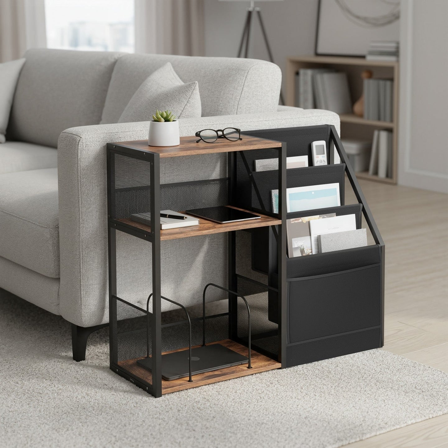 3-Tier End Table - Wood - Rustic Brown - Vinyl Record Storage for Up to 140 Albums