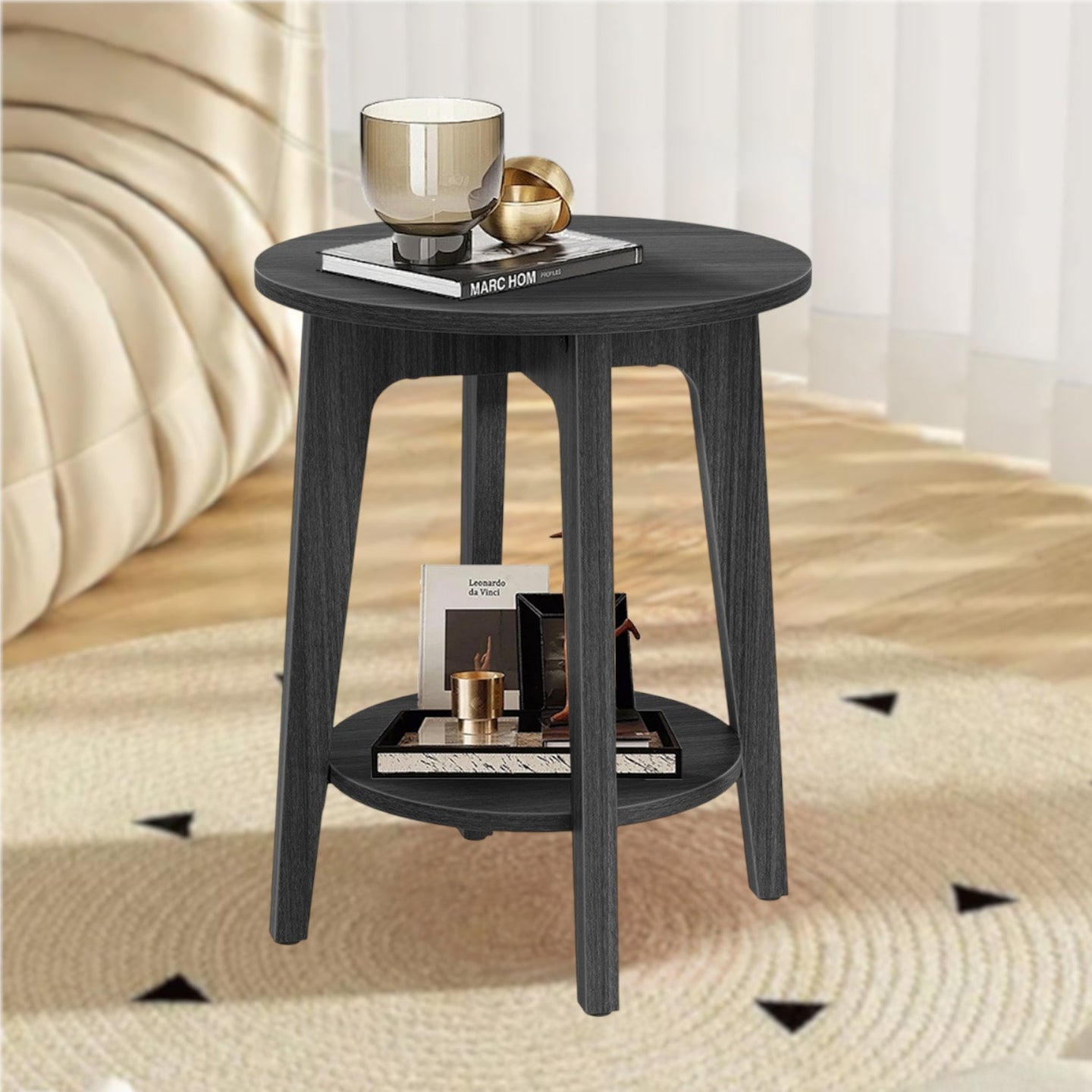 End Table - Metal - Black - Small Round with Bottom Shelf