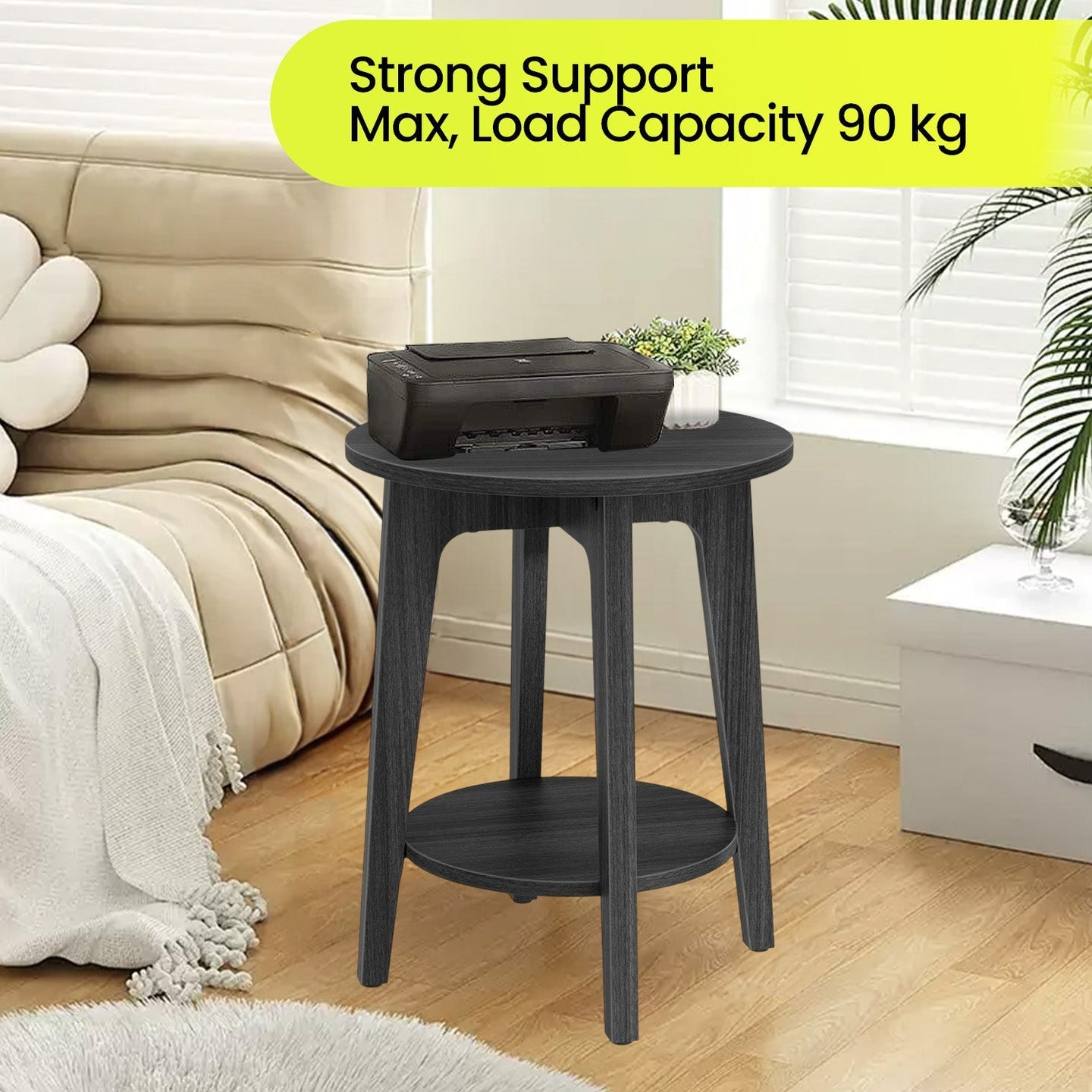 End Table - Metal - Black - Small Round with Bottom Shelf
