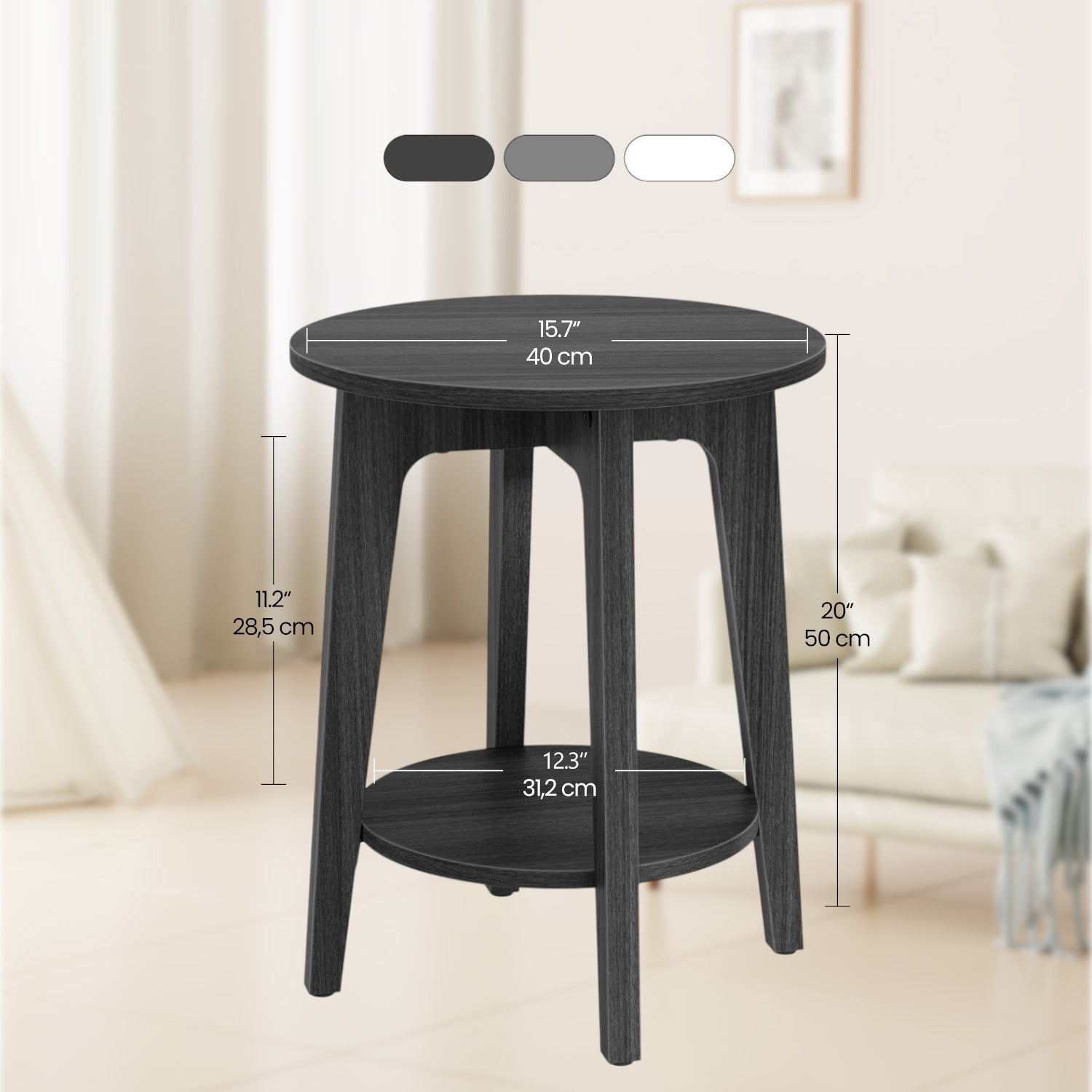 End Table - Metal - Black - Small Round with Bottom Shelf