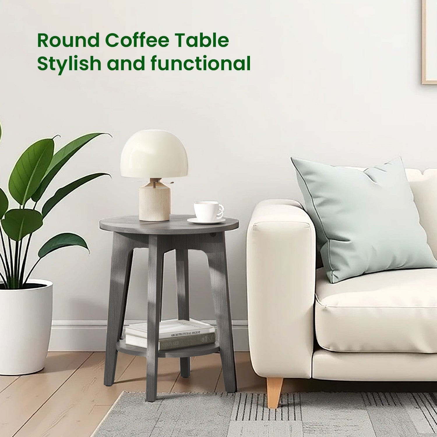 End Table - Metal - Black - Small Round with Bottom Shelf