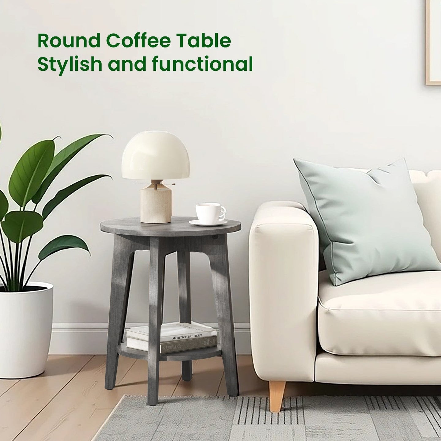End Table - Metal - Black - Small Round with Bottom Shelf