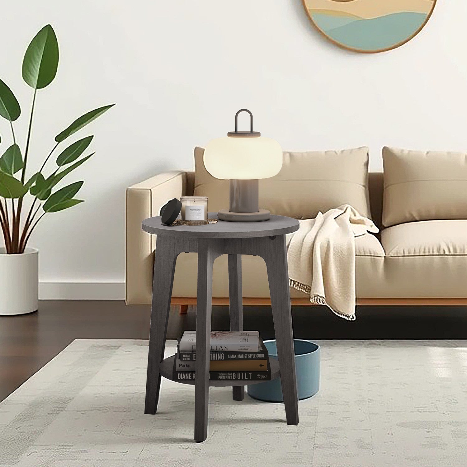 End Table - Metal - Black - Small Round with Bottom Shelf