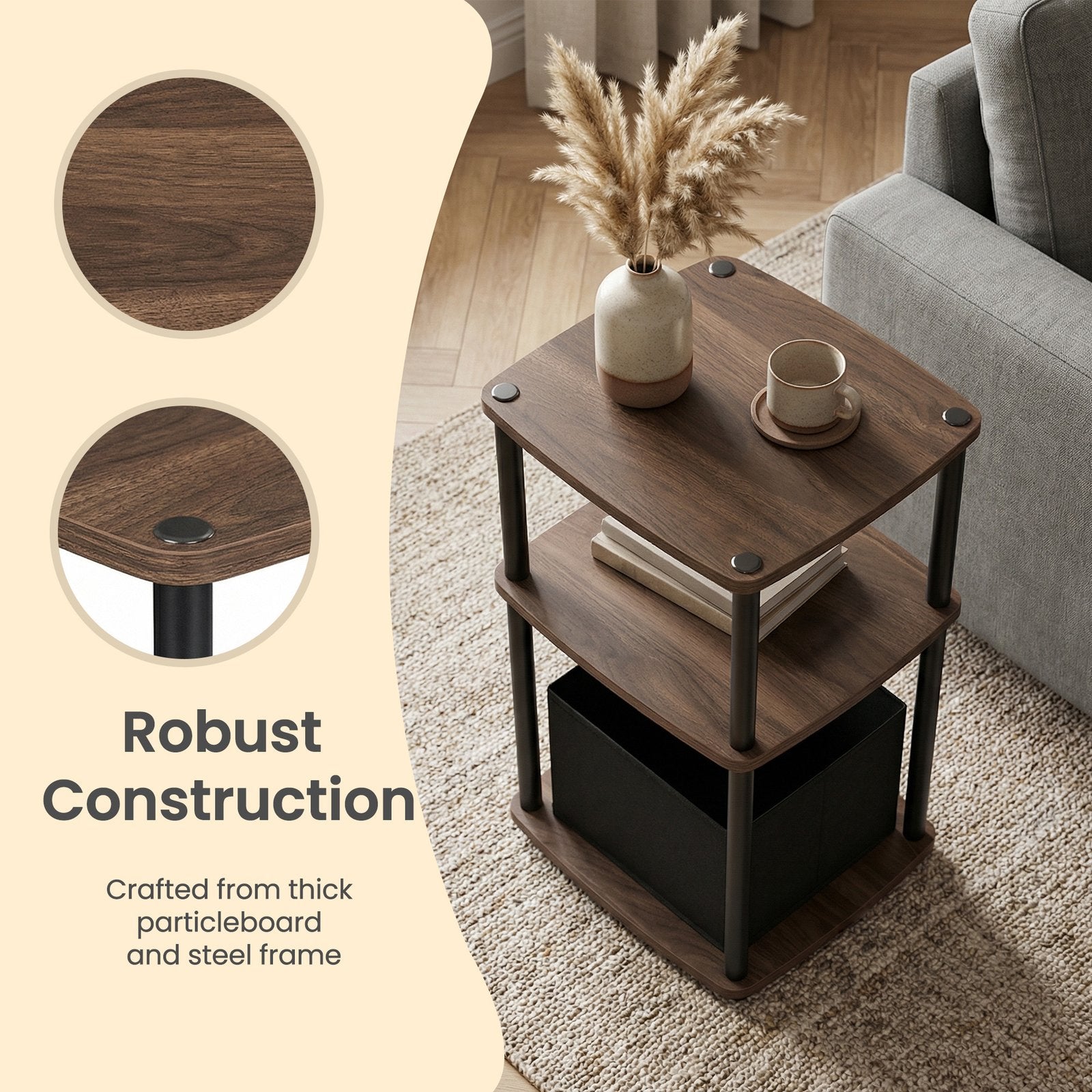 Superfast Toolless Assembly - Wood and Steel - Natural Walnut