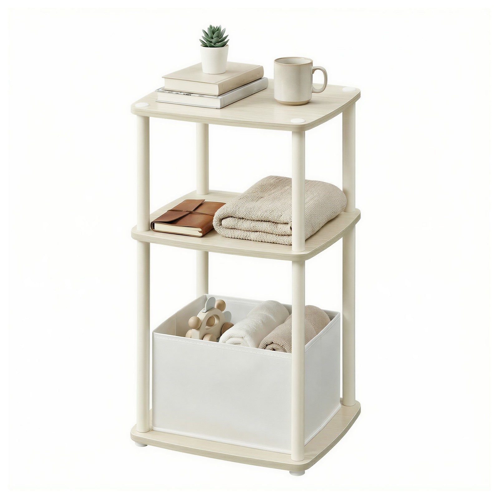 Superfast Toolless Assembly, Side Table - Wood and Steel - Beige