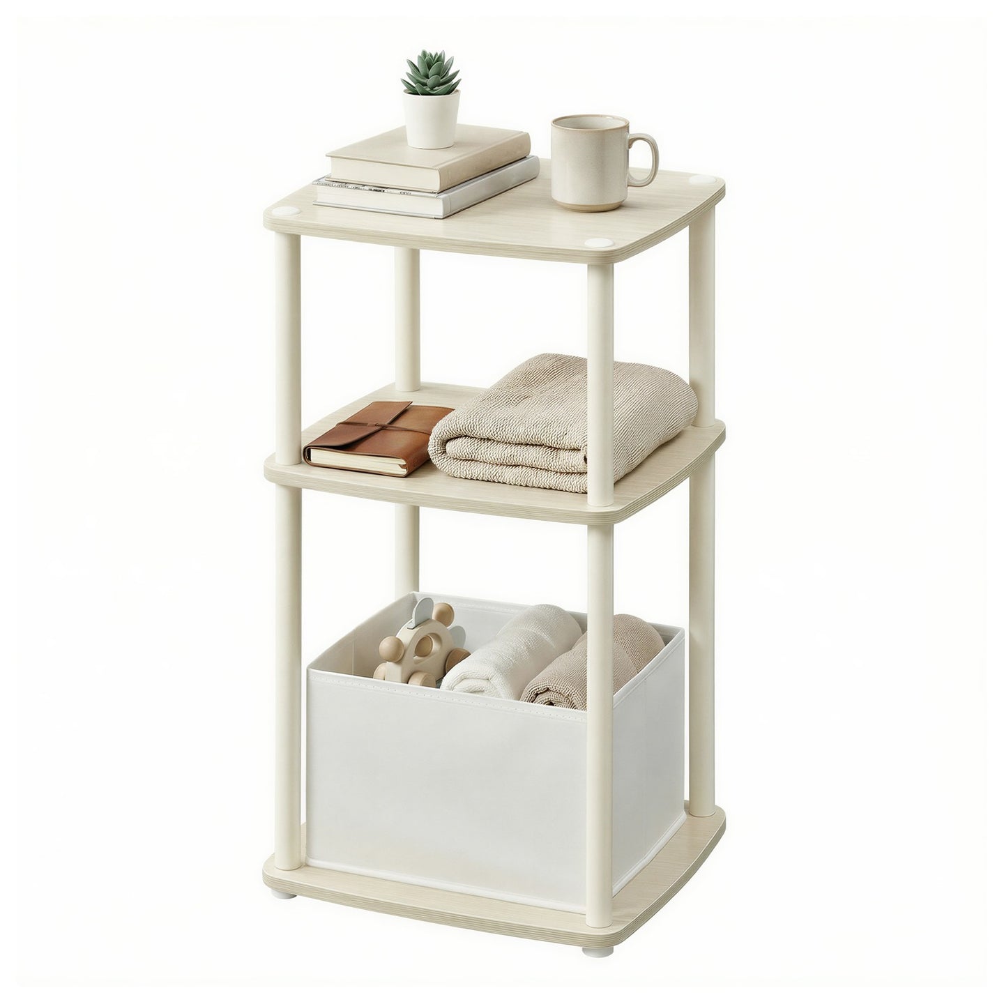 Superfast Toolless Assembly, Side Table - Wood and Steel - Beige