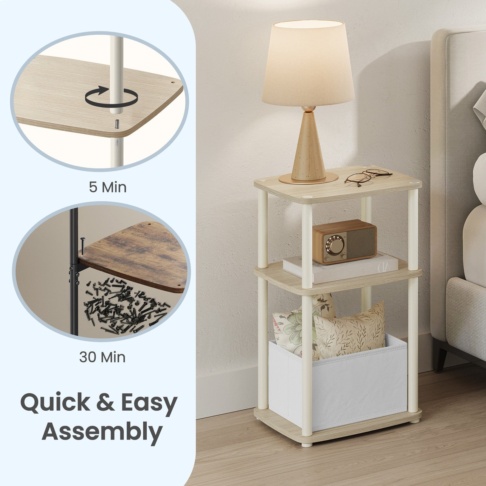 Side Table - Superfast Toolless Assembly - Wood and Steel