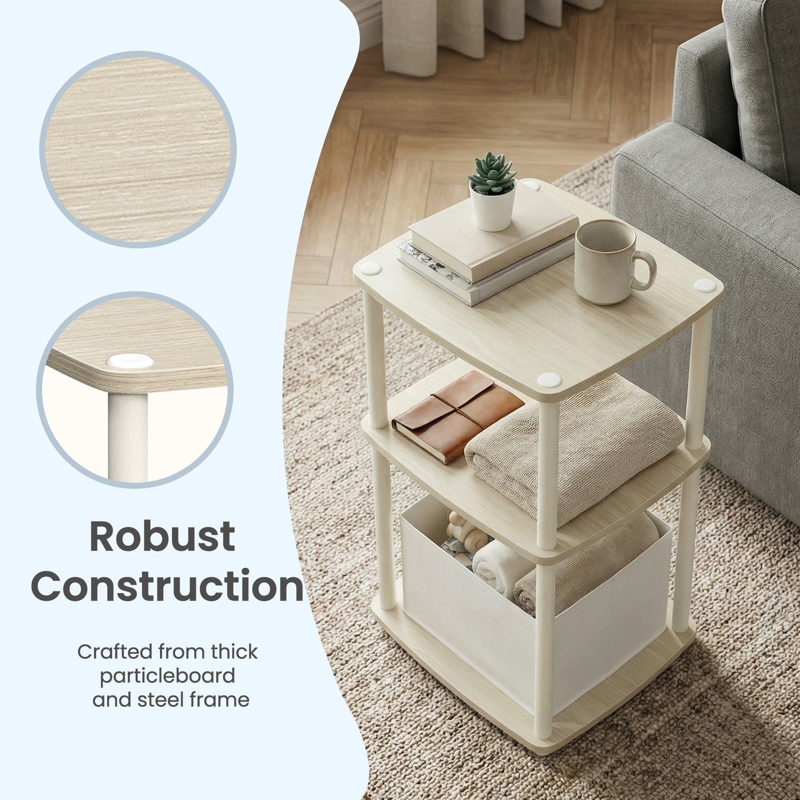 Side Table - Superfast Toolless Assembly - Wood and Steel