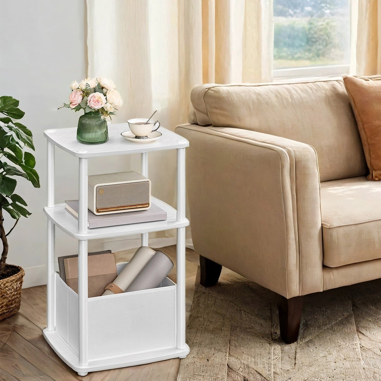 3-Tier Side Table - Fabric - Snow White - Toolless Assembly