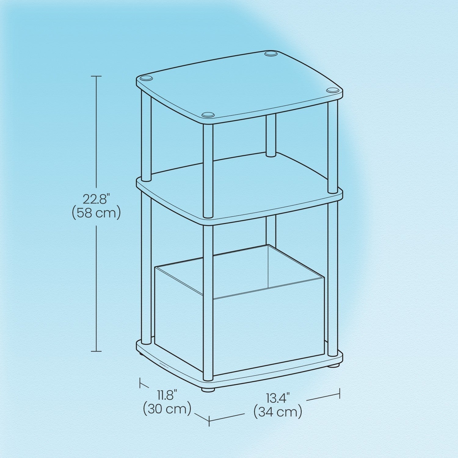 3-Tier Side Table - Fabric - Snow White - Toolless Assembly