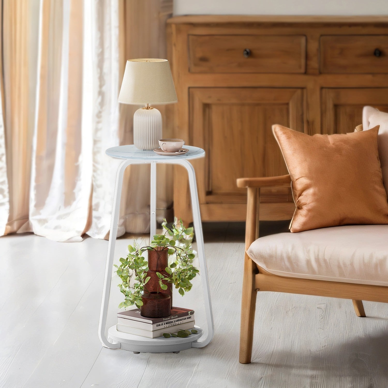 Round Side Table - Particleboard - Marble White