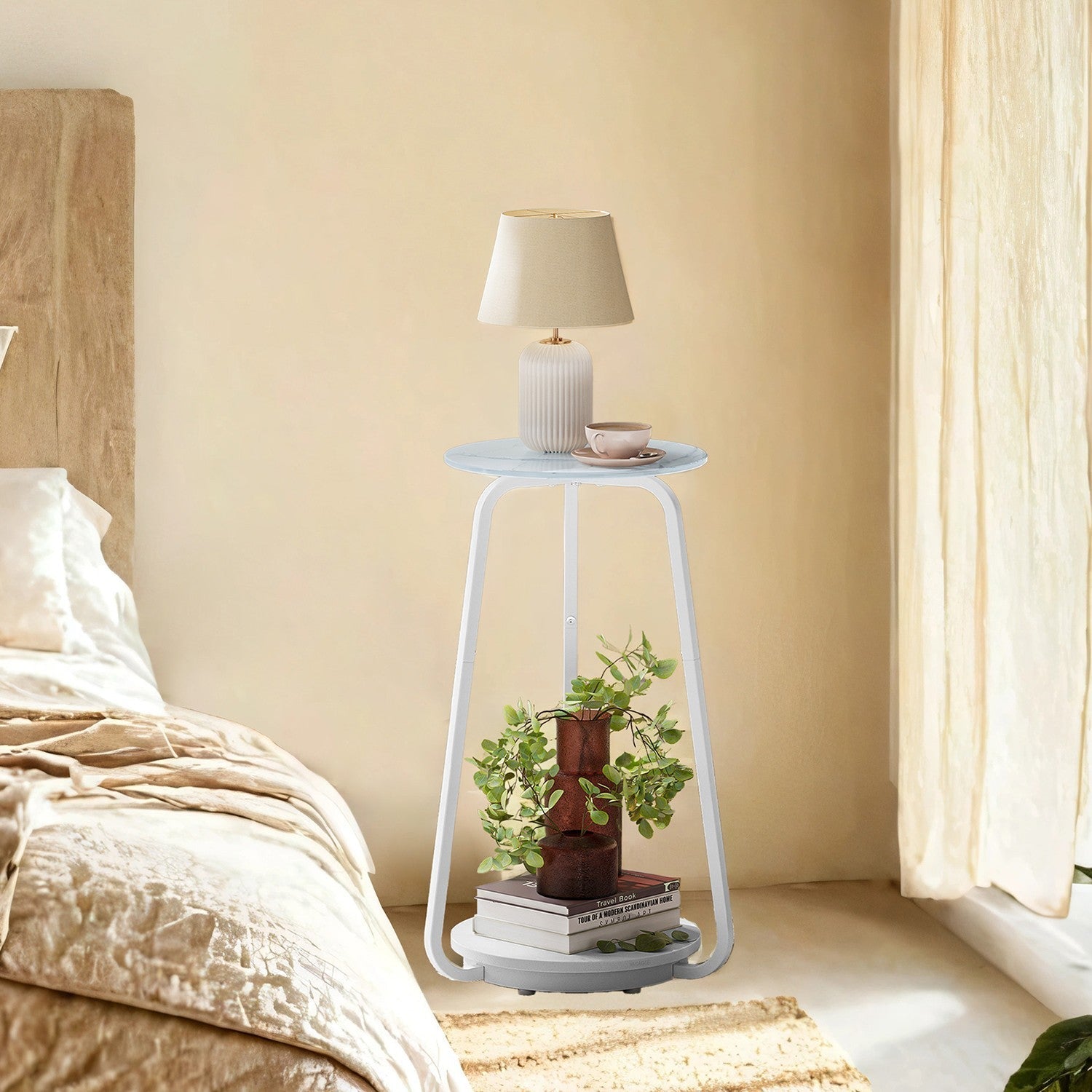 Round Side Table - Particleboard - Marble White