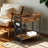 Slim Side Table - Wood - Rustic Brown and Black - Integrated Charging Station and Storage
