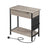 Narrow Nightstand - Wood - Rustic Brown and Black - Integrated Charging Station with USB Ports and Storage Bags