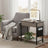 Narrow Nightstand - Wood - Rustic Brown and Black - Integrated Charging Station with USB Ports and Storage Bags