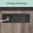 Narrow Nightstand - Wood - Rustic Brown and Black - Integrated Charging Station with USB Ports and Storage Bags
